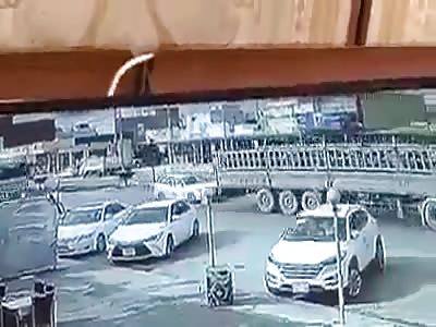 shocking accident car smashed between two big truck
