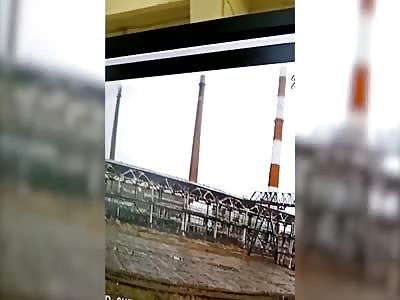 Boiler blows up destroying a chimney in Russia.