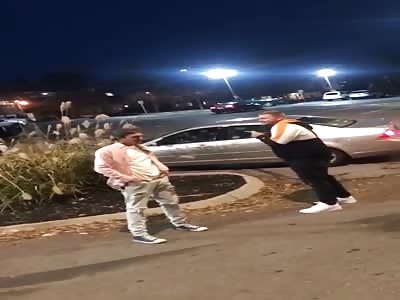 Big asshole punching drunk man 