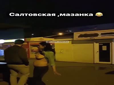 Drunk Russian woman topples dancing 