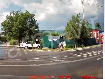 Mother crushed by speeding car her son attack the stupid driver 