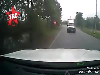 frontal clash between a motorcycle and truck