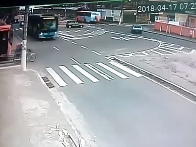 CCTV. exact moment when the bus collides with the motorcycle(includes aftermath)