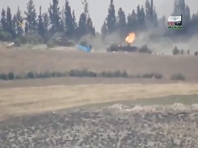 Video shows rebels (Jund Badr 313) blowing up 2 Assad tanks with