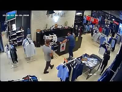 CCTV Russian Exact Moment Receiving Shooting in Shopping