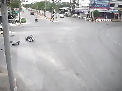 CCTV accident motorcyclist collides with car 