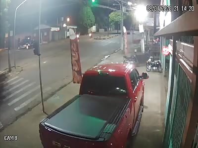 CCTV accident motorcyclist is run over by 4x4 +(sequence) 