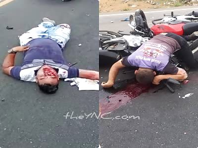 Motorcycle accident one died instantly the other injured.