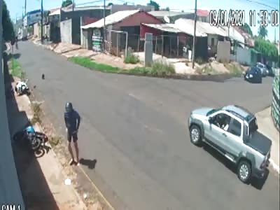 CCTV. Accident car vs motorcyclist
