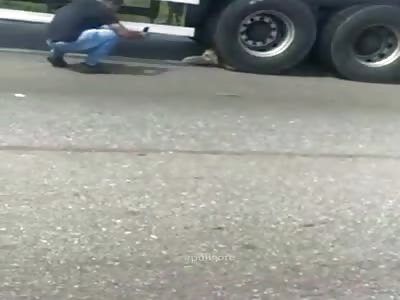 brutal accident truck crushes man 