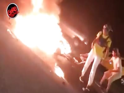 Biker Goes Up in Flames After Collision CCTV & AFTERMATH