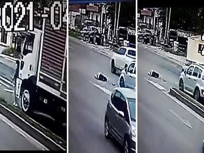 CCTV. woman crushed by truck