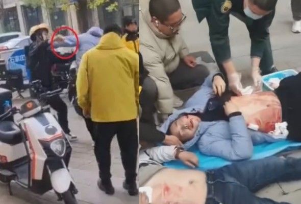 Mad Delivery Man Stabs Managers Over Salary In China {FULL VIDEO}