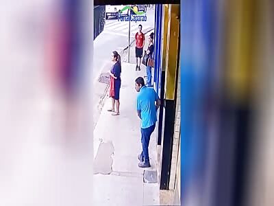 SQUEEZED AGAINST THE WALL BY A BUS