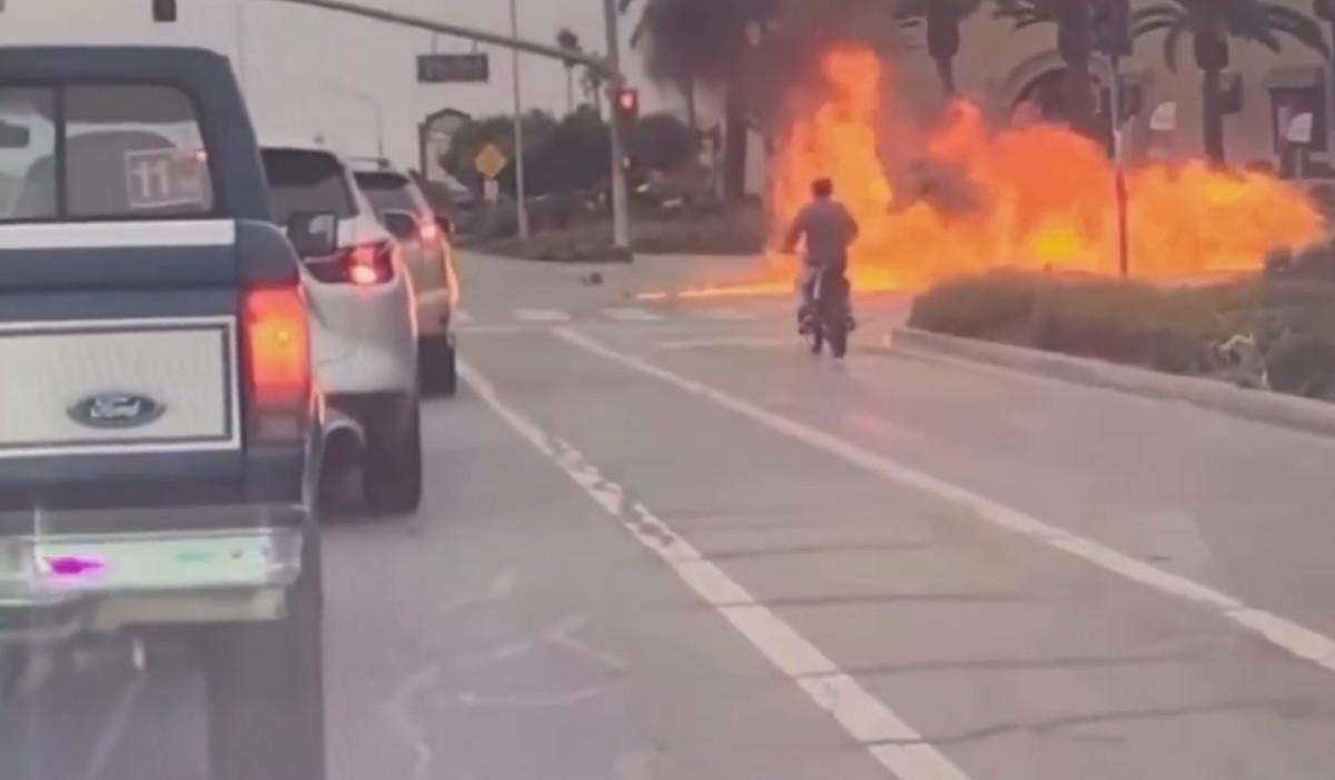 Biker Goes Up In Flames In California