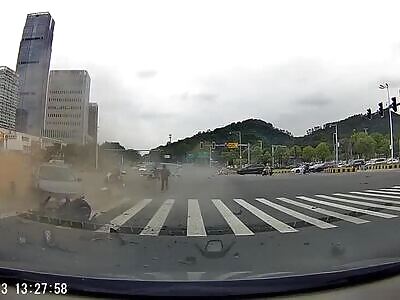 Speeding Car Struck A Motorcycle While Running A Red Light