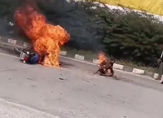 MAN BEING BURNED AFTER MOTORCYCLE ACCIDENT
