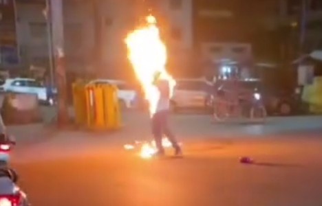 MAN DOUSES HIMSELF IN PETROL AND SETS ON FIRE