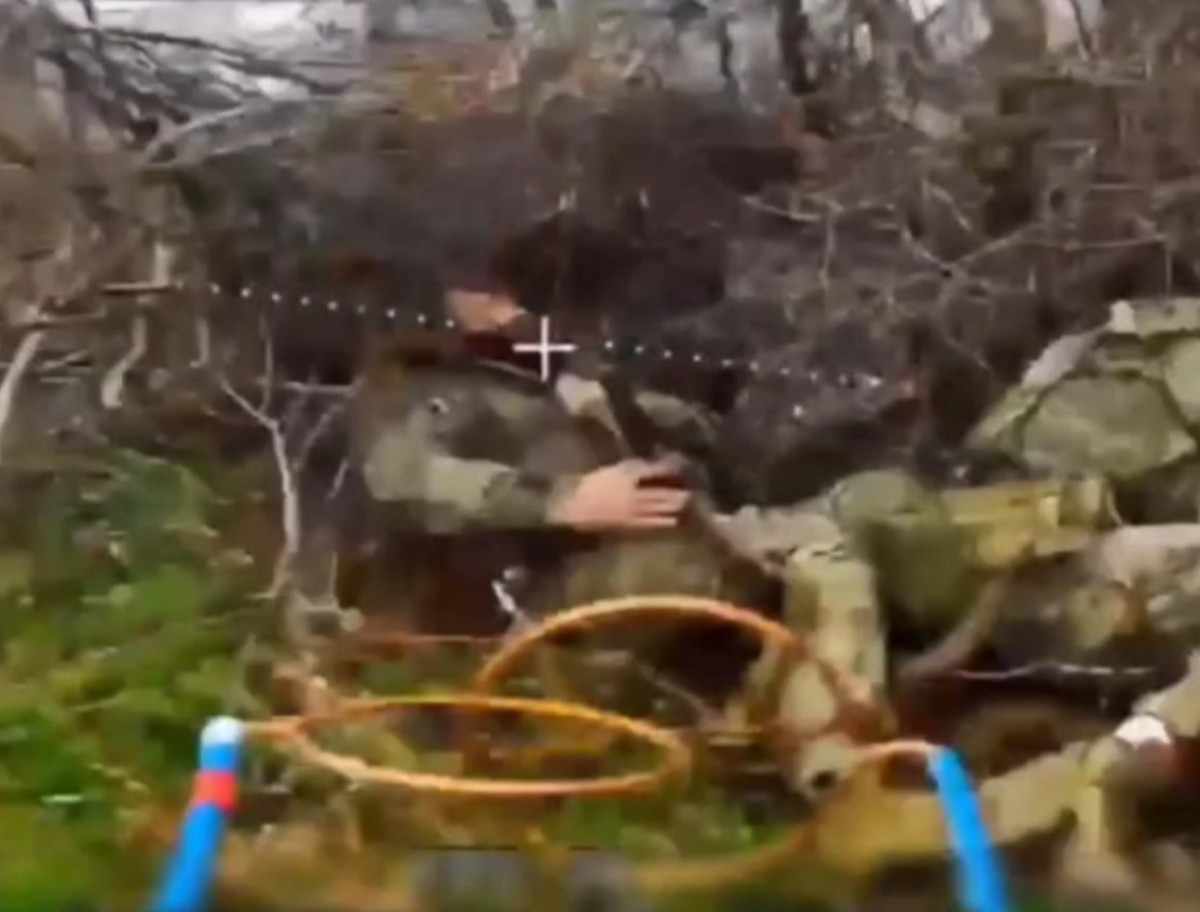 Ukrat soldier attempts suicide, but the drone is faster. 
