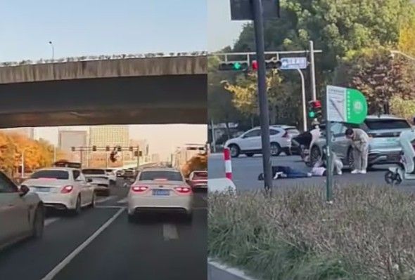 Woman Jumps From An Overpass On Busy Road In China