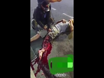 blood and meat spraying the asphalt like pulp from a crushed melon