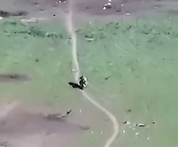 Russian motorcyclist at the Ukraine rally