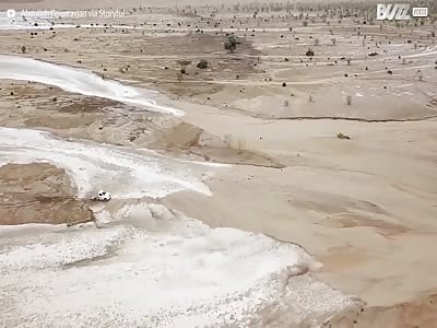 CLOSE CALL!! TRUCK NARROWLY ESCAPES FLASH FLOOD IN SAUDI ARABIA