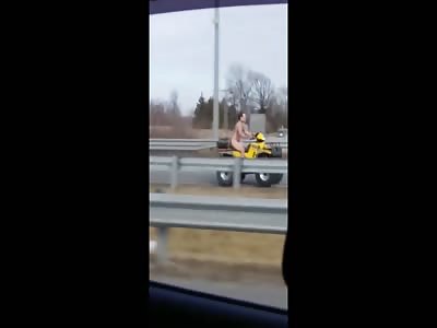 WTF POLICE CHASE NAKED GUY ON ATV GOING THE WRONG WAY ON HIGHWAY