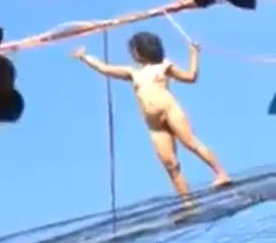 SHOCKING!! Naked lady on drugs climbs power pole and gets zapped !!