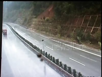 Truck jackknifes on China road