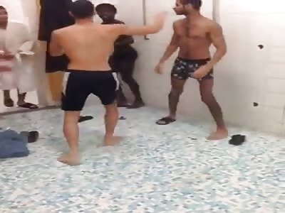 Black boy enters bathroom and beaten