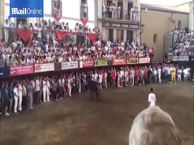 Horrific moment man is gored by bull at Spanish festival 