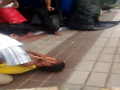 thief has his head hit the floor by the victim