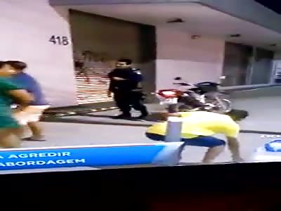 municipal guard receives a stone in the face in Brazil