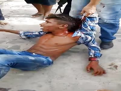 Thief brutally beaten with  kick in the face