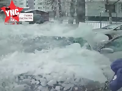 massive Block of ice fell on car