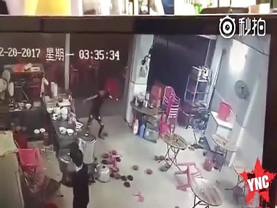 feminine man destroys a restaurant  