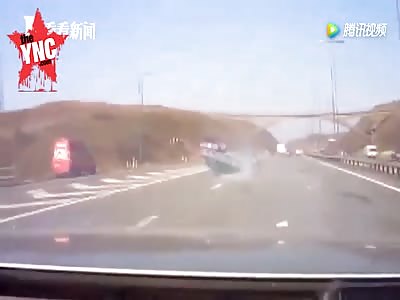 car flipped over in a  head-on collision in Shandong