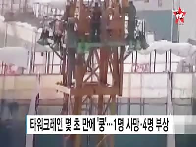 a  worker was killed when 18-story crane falls on to him in south korea