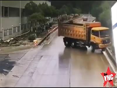 Lonely person with umbrella is knocked and killed by a truck