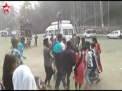 [not upside down] 2 women died when a bus rammed into a group of picknickers in Karbi Anglong