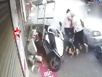 Old Ladies Wiped out by Crashing Car (accident in  Guangdong)