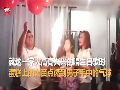 accident in  Guangdong balloon explosions at fat man birthday 
