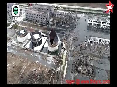 drone aftermath footage of the Chemical plant explosion in Chenjiagang