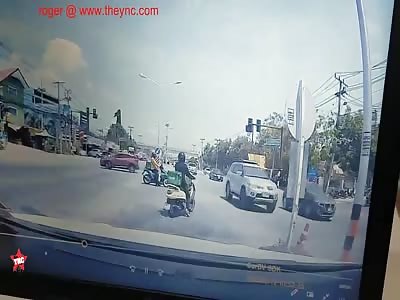 Thailand - Biker Gets Wrecked at Intersection (Best Quality) 