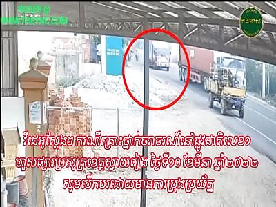 Two motorcyclists were crushed by a truck in Cambodia