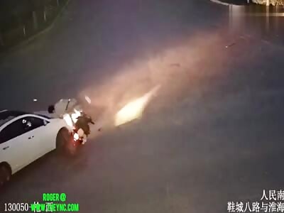 Man on his bike crashed into a car in Shanghai