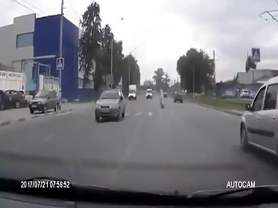 Unmanned Motorcycle Wipes Out Female Pedestrian.