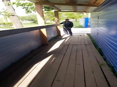 Guy caught pissing on man's fence.