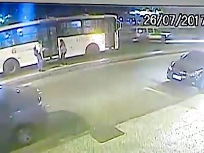 Boyfriend pushes pregnant  girlfriend in front of bus